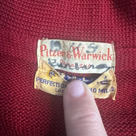 Pitzer & Warwick Vintage Varsity Cardigan Wool Letterman Sweater SA 41 Red - Picture 4 of 9